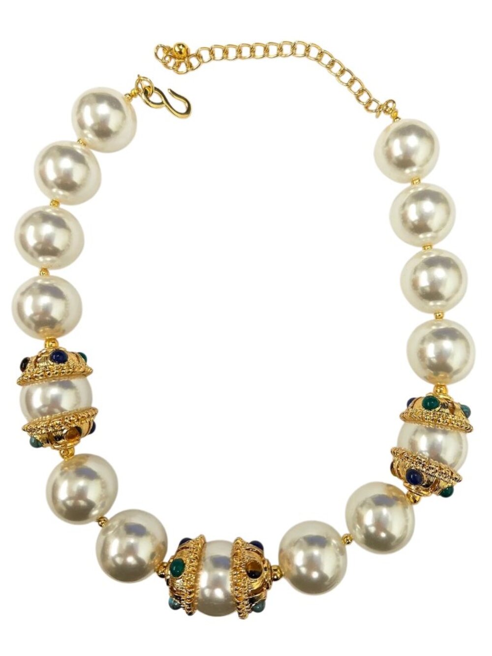 Kenneth Jay Lane, Turquoise, White, or Pearl with Multi-Color Caps Necklace